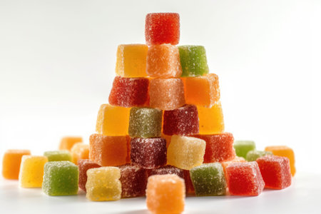 Multicolored jelly candies on a white background close-upの素材