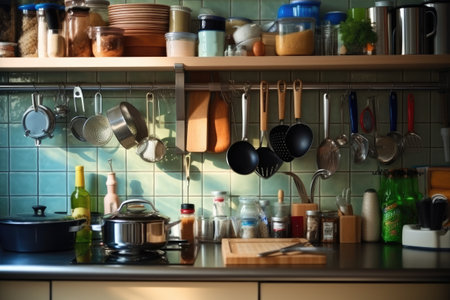 Kitchen interior with utensils and utensils in itの素材