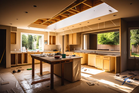 Interior of a new house under construction, remodeling and renovationの素材
