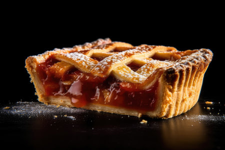 Delicious homemade apple pie on a black background. Toned.の素材