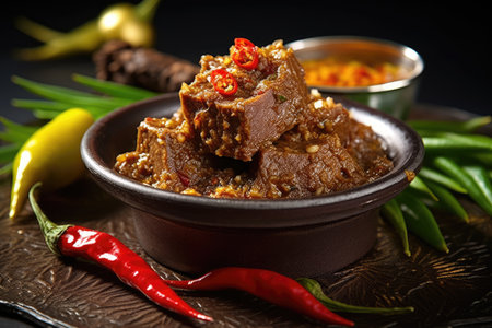 Beef stewed in sweet and sour sauce on a black backgroundの素材
