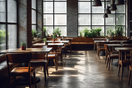 photo of empty inside restaurant AI Generatedの素材