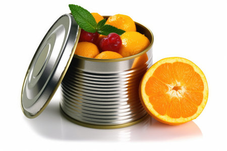 photo of canned fruit isolated white background AI Generatedの素材