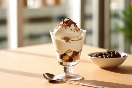 photo of chocolate sundae in kitchen table AI Generatedの素材