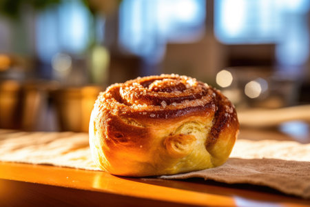 photo of cinnamon roll in kitchen table AI Generatedの素材