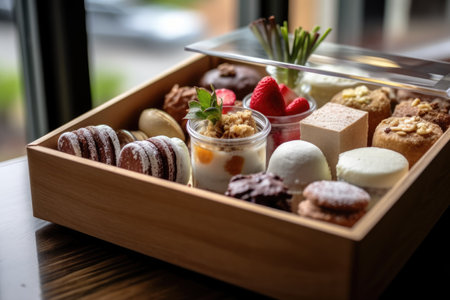 photo of dessert box in the table kitchen AI Generatedの素材