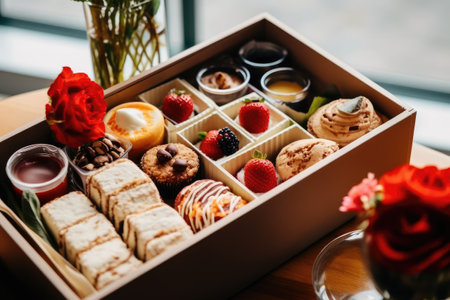 photo of dessert box in the table kitchen AI Generatedの素材