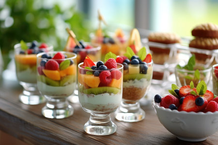 photo of dessert and fruits on buffet food Generated AIの素材