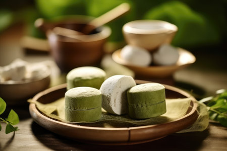 photo of mochi green tea in the kitchen table Generated AIの素材