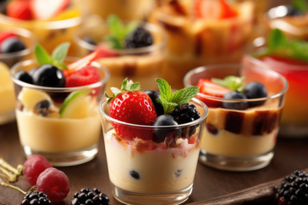 photo of dessert and fruits on Catering food Generated AIの素材