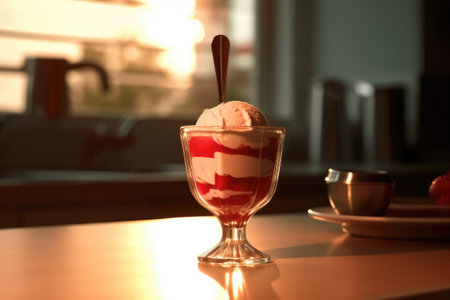 photo of red light sundae in kitchen table Generated AIの素材