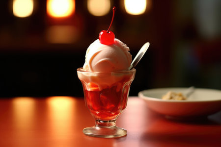photo of red light sundae in kitchen table Generated AIの素材