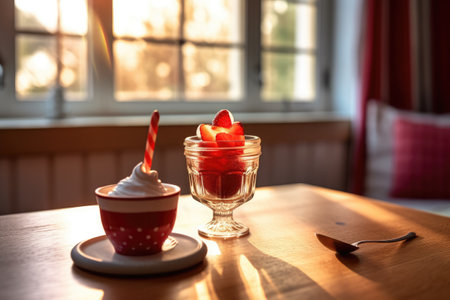 photo of red light sundae in kitchen table Generated AIの素材