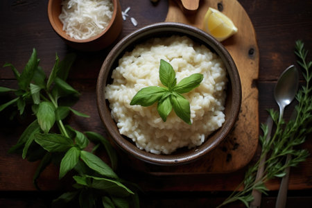 photo of risotto photography in kitchen table Generated AIの素材