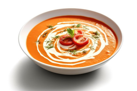 photo of tomato soup cream food photography isolated white background Generated AIの素材