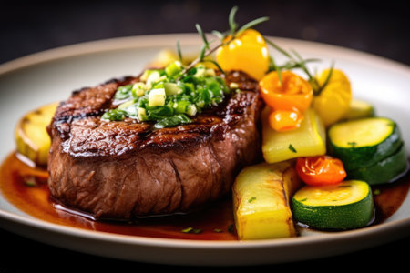 stock photo of beef steak with Confit Heirloom Tomato Sauce Generated AIの素材