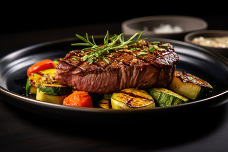 stock photo of beef steak with Confit Heirloom Tomato Sauce Generated AIの素材