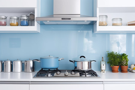 stock photo of cooker hood in kitchen table food photography Generated AIの素材