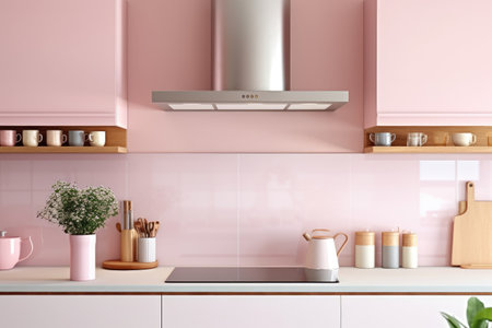 stock photo of cooker hood in kitchen table food photography Generated AIの素材