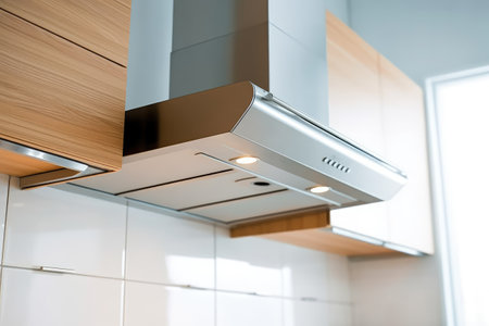 stock photo of cooker hood in kitchen table food photography Generated AIの素材