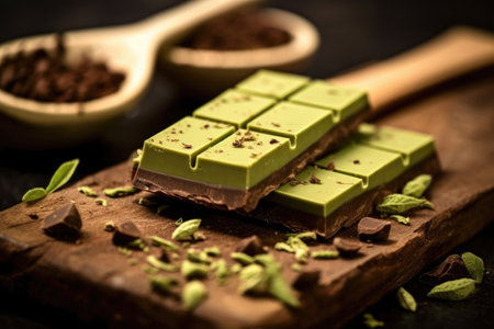 stock photo of green tea chocolate bar in kitchen table food photography Generated AIの素材