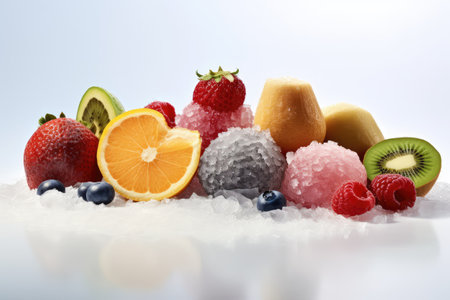 frozen fruit in the kitchen table professional food photography AI Generatedの素材