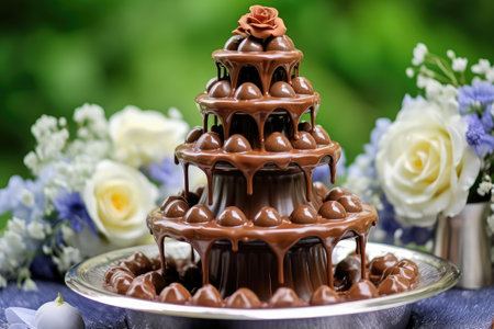 fountain chocolate for wedding with topping professional food photography AI Generatedの素材