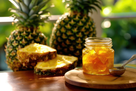 pineapple jam kitchen table professional food photography AI Generatedの素材