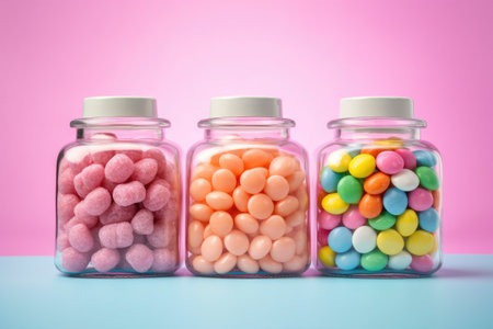 stock photo of of candy jars bright colorful light professional food photography ai generatedの素材