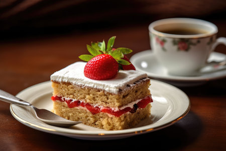 cup coffee with a slice strawberry Profesional advertising Food Photography AI Generatedの素材