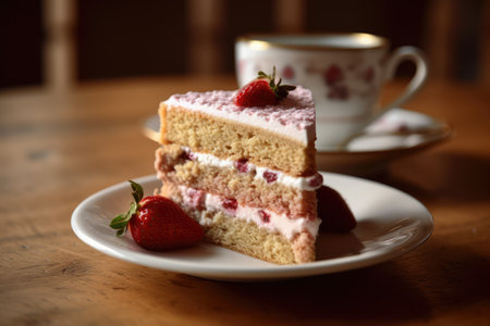 cup coffee with a slice strawberry Profesional advertising Food Photography AI Generatedの素材