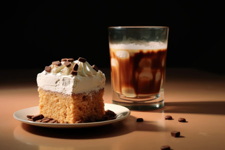 iced coffee with a slice cake Profesional advertising Food Photography AI Generatedの素材