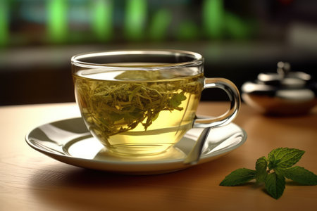 cup hot green tea Profesional advertising Food Photography AI Generatedの素材