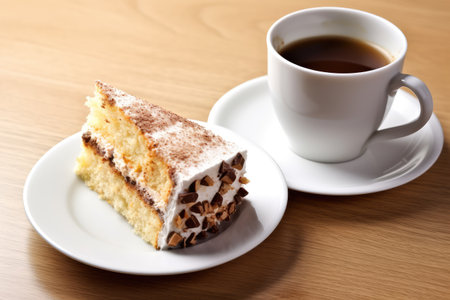 cup ccoffee with a slice cake Profesional advertising Food Photography AI Generatedの素材