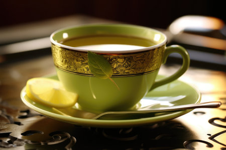 cup hot green tea Profesional advertising Food Photography AI Generatedの素材