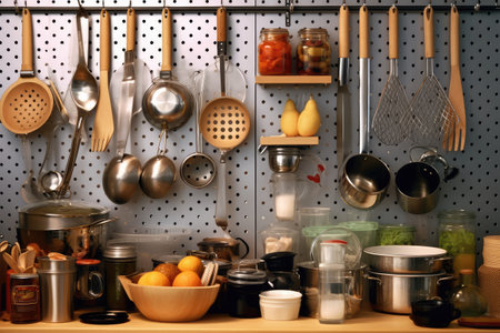 modern kitchen pegboard Profesional advertising Food Photography AI Generatedの素材