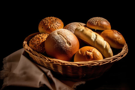 Bread Rolls flat lay profesional advertising food photography AI Generatedの素材