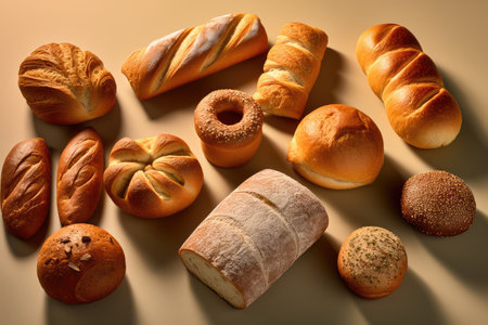 Bread Rolls flat lay profesional advertising food photography AI Generatedの素材
