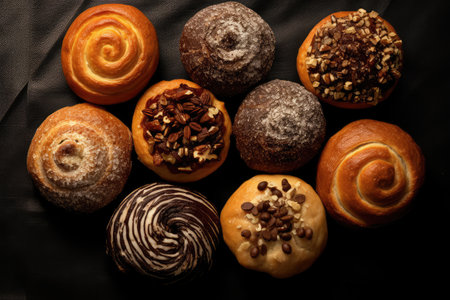 coffee buns flat lay profesional advertising food photography AI Generatedの素材