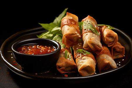 chicken spring Rolls profesional advertising food photography AI Generatedの素材