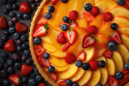 custard fruit tart flat lay profesional advertising food photography AI Generatedの素材