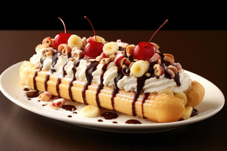 banana split dessert profesional advertising food photography AI Generatedの素材