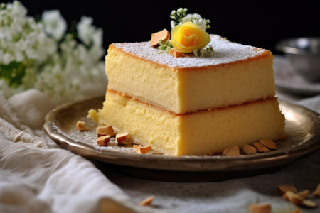 custard cake flat lay profesional advertising food photography AI Generatedの素材