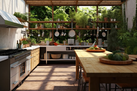 inside kitchen in the backyard professional food photography AI Generatedの素材