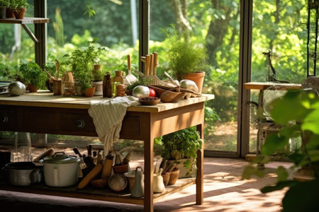 inside kitchen in the garden professional food photography AI Generatedの素材