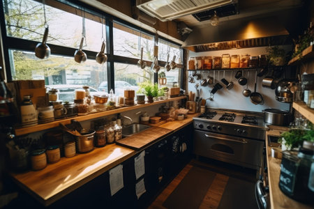 inside kitchen in the mini cafe professional food photography AI Generatedの素材