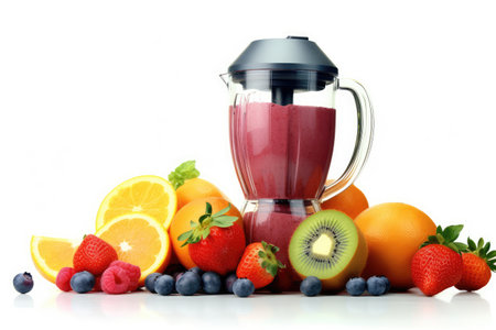 blender and fruits isolated white background professional advertising food photographyの素材