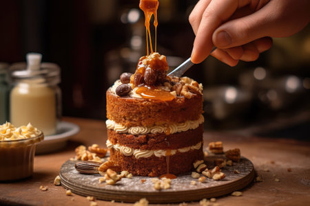 decorating cake in the kitchen table professional advertising food photographyの素材