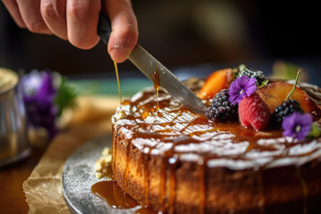 decorating cake in the kitchen table professional advertising food photographyの素材