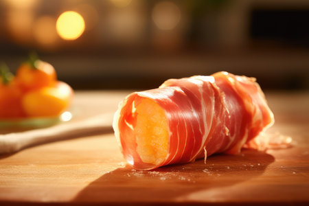 prosciutto wrapped asparagus in the kitchen table professional advertising food photographyの素材